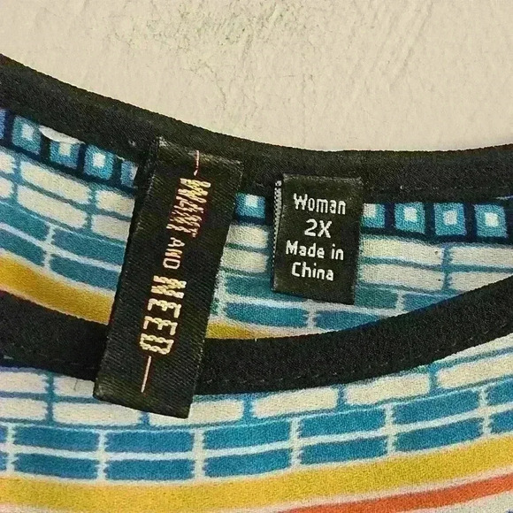 Want and Need Blue Orange Boxy Cold Shoulder Drop Sleeve Crochet Trim Top 2X - Picture 5 of 12